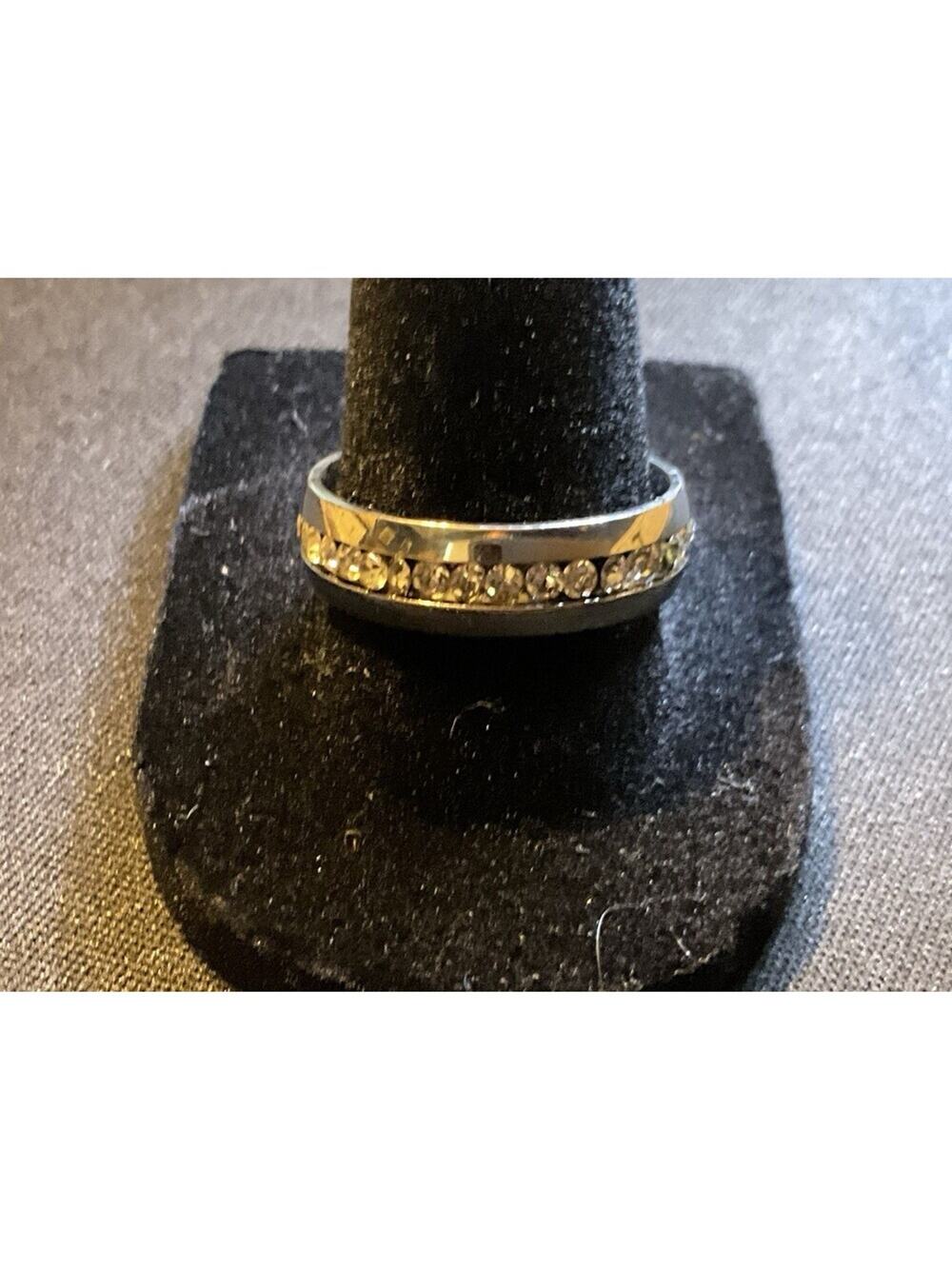 Size 9 Stainless Steel W/ Sterling Plated Sparkling Crystals Ring